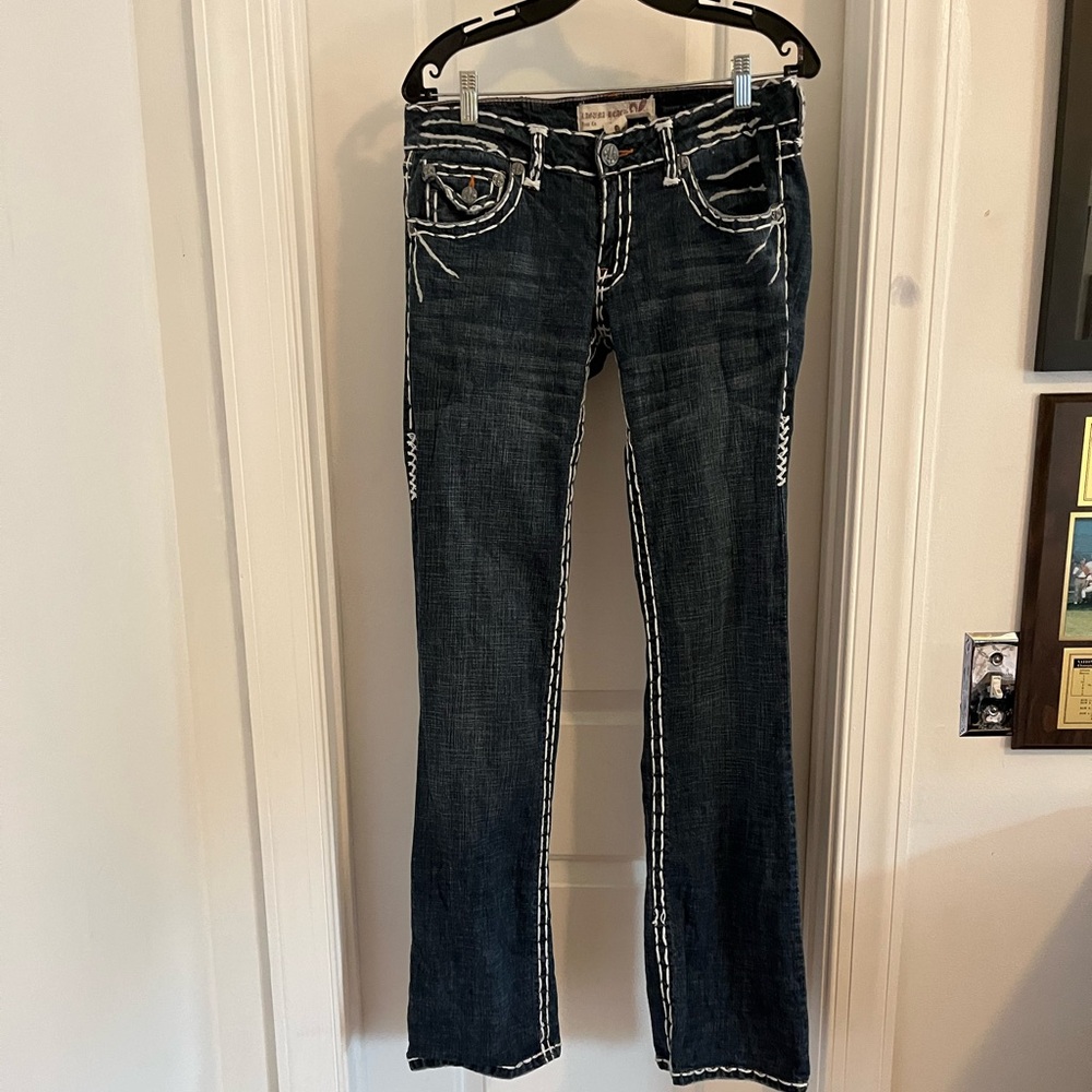 Women’s Dark Wash Boot Cut Jeans with Contrast Stitching